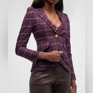 Smythe Pouf Sleeve One Button Blazer mulberry plaid